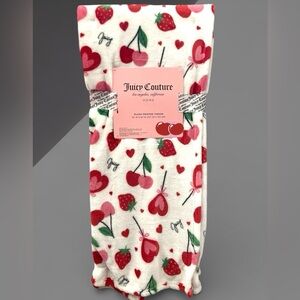 Juicy Couture Plush Throw White w/ Pink Red Hearts Cherries Strawberries NEW NWT